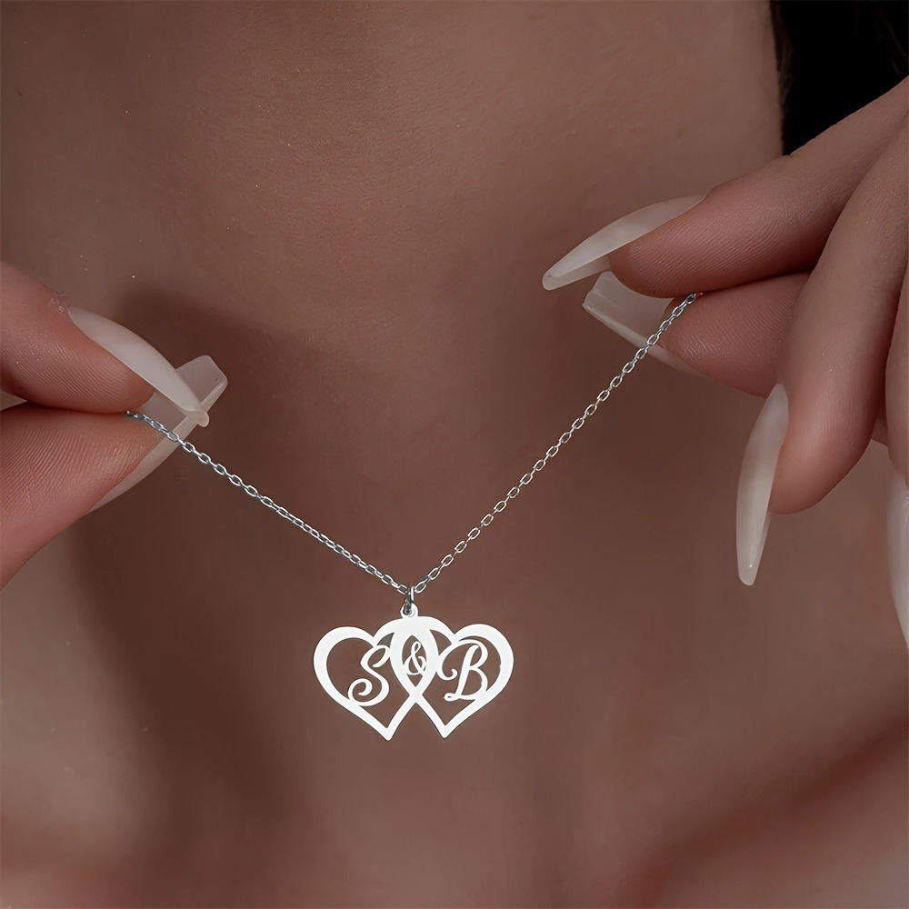 Custom Double Heart Letter Pendant Necklace — Romantic Gift